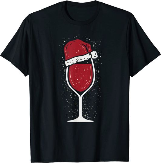 Wine Glasses Santa Hat Christmas T-Shirt