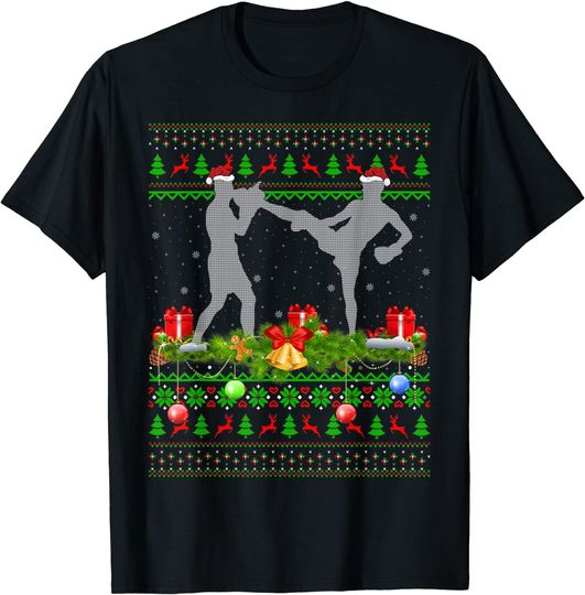 Kickboxing Sports Xmas Santa Ugly Christmas T-Shirt