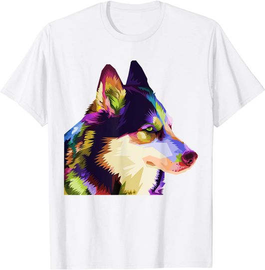 Husky Colorful Pop Art Portrait For Dog Owners Chukcha Sibe T-Shirt