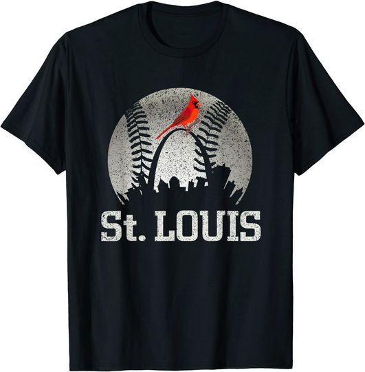 Vintage St Louis City Skyline Baseball At Gameday T-Shirt