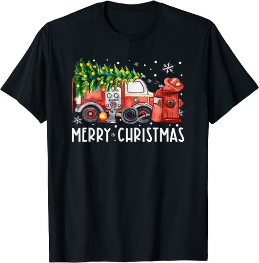 Firetruck Christmas Tree Merry Firefighter Christmas Holiday T-Shirt