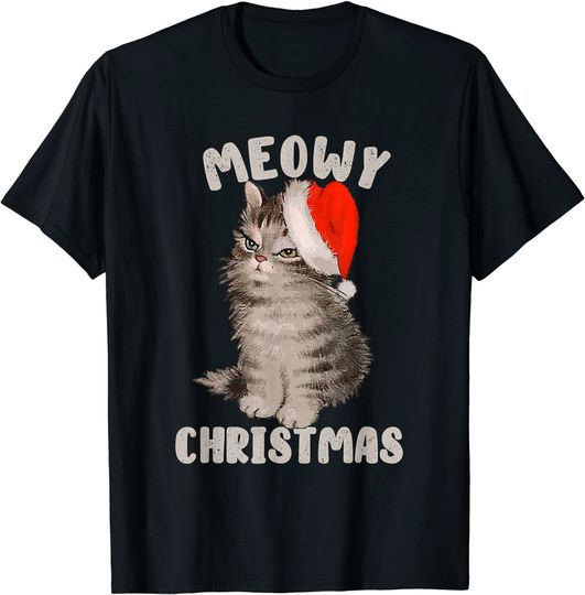 Meowy Catmas Vintage Santa Cat ChristmasT-Shirt