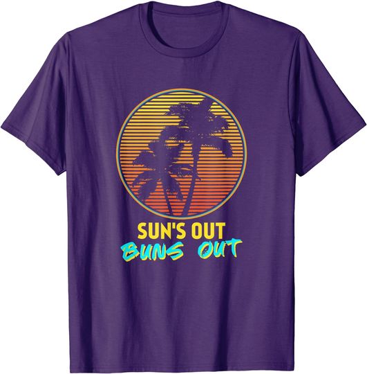 Sun's Out Buns Out Retro 80s Vintage Palm tree sunset T-Shirt
