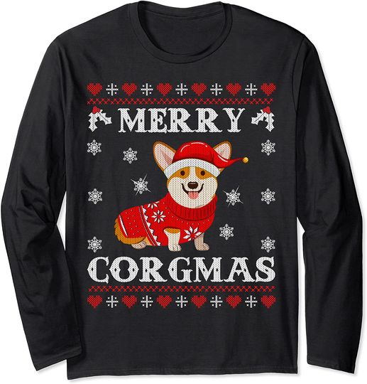 Corgi Dog Merry Corgmas Santa Corgi Ugly Christmas Sweater Long Sleeve