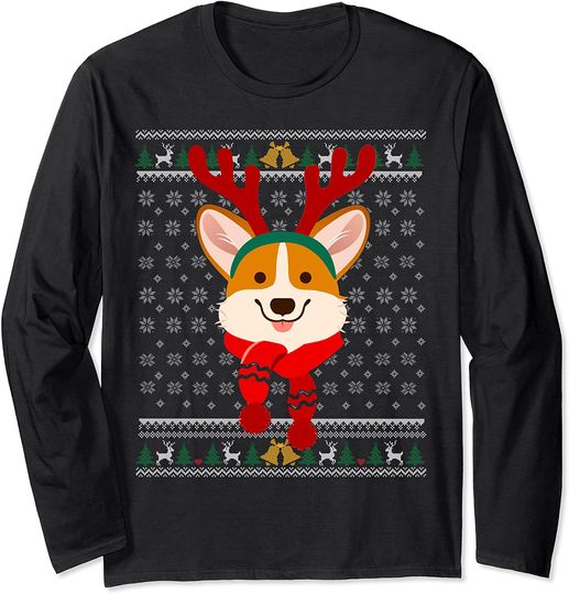Corgi Christmas Reindeer Ugly Sweater Scarf Holiday Cute Long Sleeve