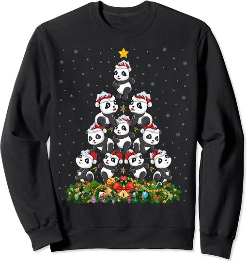 Panda Xmas Tree Gift Santa Hat Panda Christmas Sweatshirt