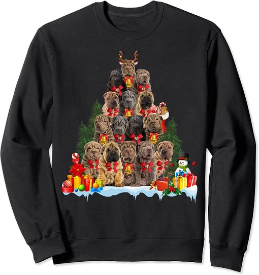 Christmas Pajama Shar Pei Xmas Tree Gifts Dog Dad Mom Sweatshirt