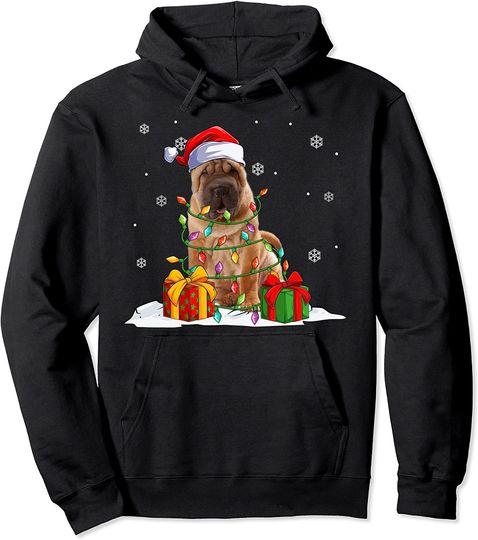 Shar Pei Santa Christmas Tree Lights Xmas Pajama Pet Dogs Pullover Hoodie