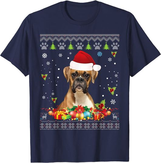 Merry Christmas Boxer Dog Ugly Sweater Santa Claus Lover T-Shirt
