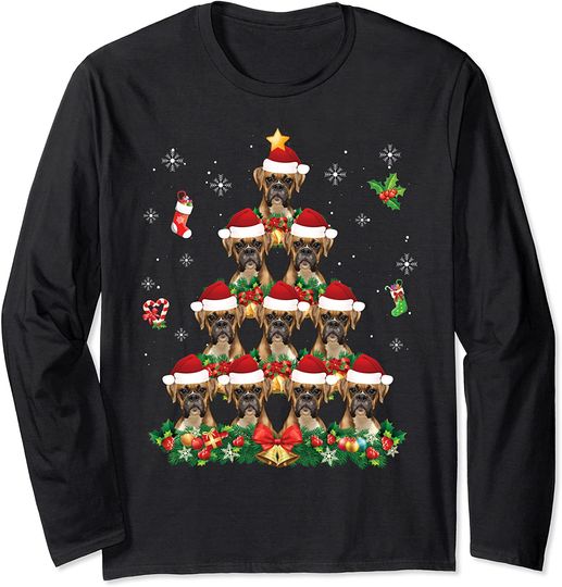 Merry Christmas Boxer Dog Santa Tree Pajama Sweater Ugly Long Sleeve