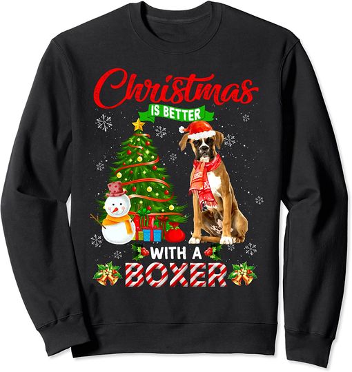Christmas Is Better With A Boxer Lover Santa Hat Light Sweatshirt