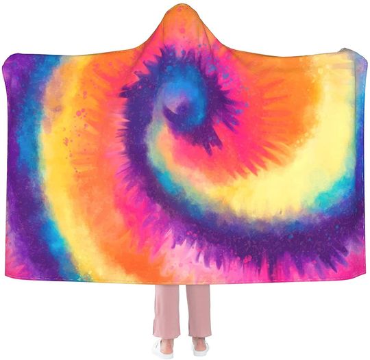 Rainbow Tie Dye Hooded Blanket