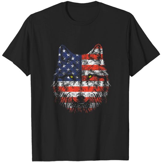 Wolf American Flag USA T-Shirt | 4th July Gift