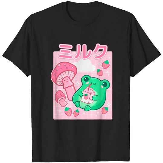 Cottagecore Frog Strawberry Retro 90s Kawaii Aesthetic T-Shirt