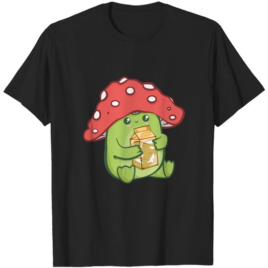 Frog With Mushroom Hat Cottagecore Aesthetic Anime Art T-Shirt