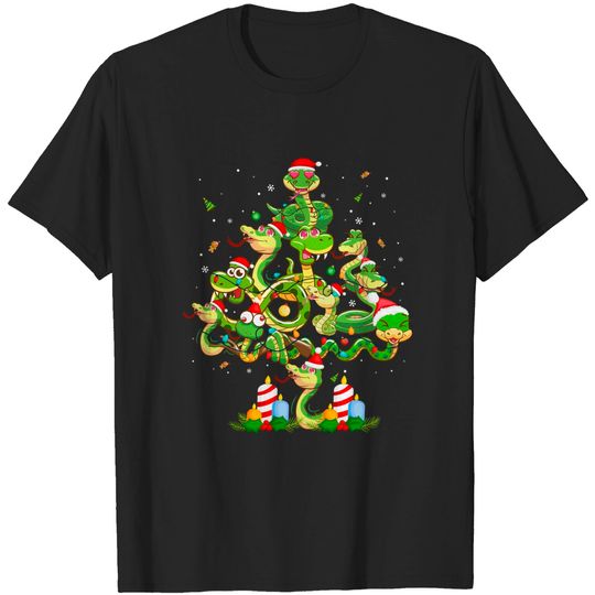 Snake Christmas Tree Cute Christmas Light Santa Snake T-Shirt