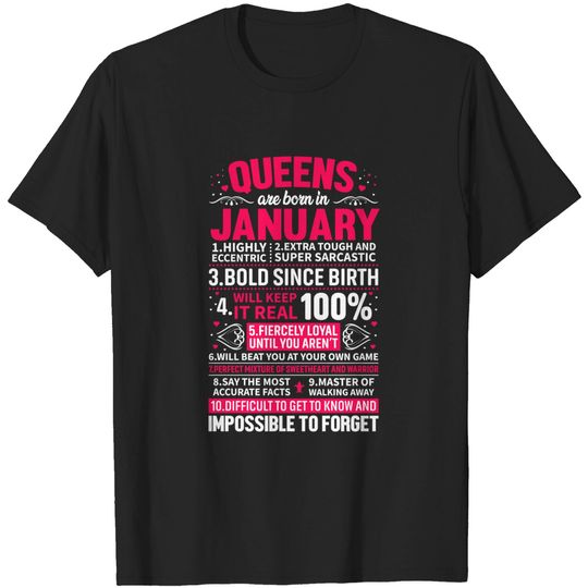 Queens Are Born in January Birthday Gifts T-Shirt