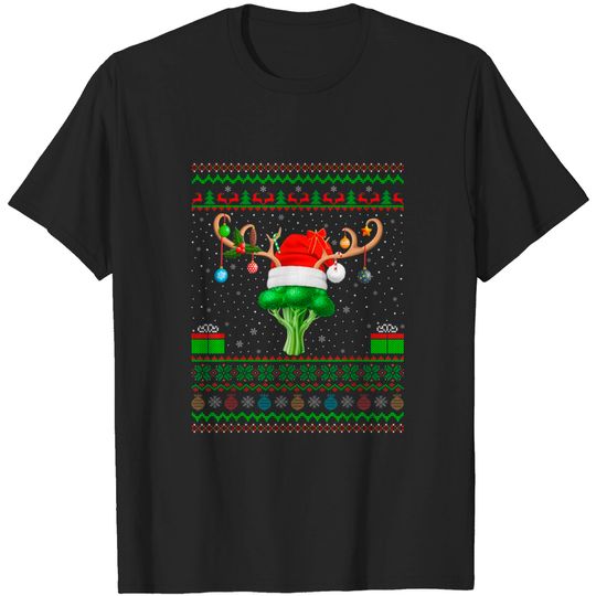 Xmas Lighting Santa Hat Ugly Broccoli Christmas T-Shirt