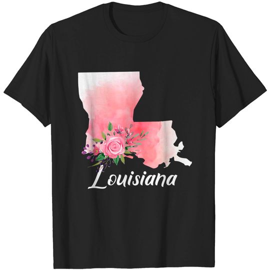 Louisiana State Floral Watercolor Map T Shirt