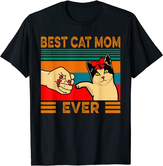 Retro Vintage Best Cat Mom Ever Fist Bump T-Shirt