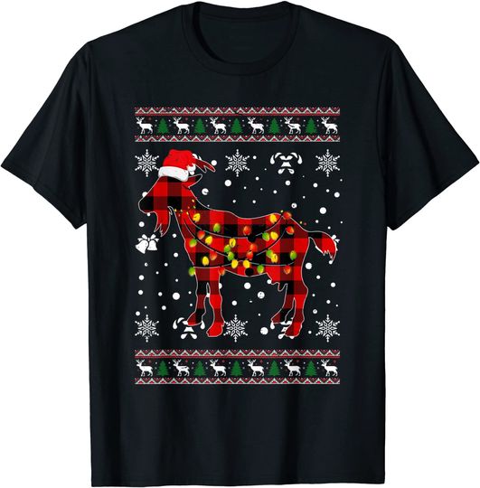 Christmas Shirt for Goat Lover Gift Santa Buffalo Plaid T-Shirt