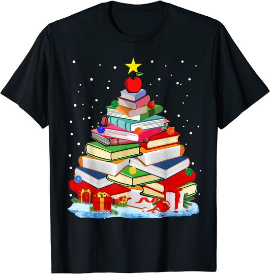 Cute christmas library tree gift librarian and book T-Shirt
