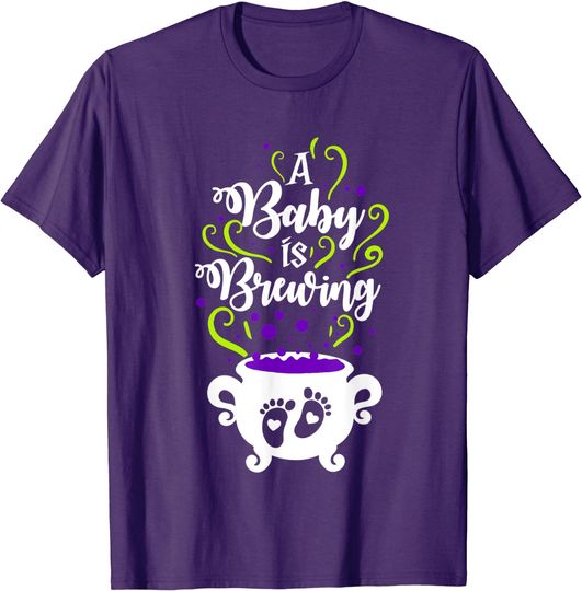 Womens Halloween Pregnancy Announcement A Baby Is Brewing T-Shirt