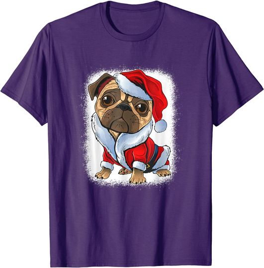 Funny Xmas Kids Boys Santa Pug Pugmas Christmas Bleached T-Shirt