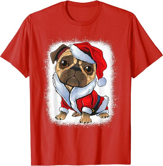 Christmas Santa Pug Pugmas Bleached Funny Xmas Kids Boys T-Shirt