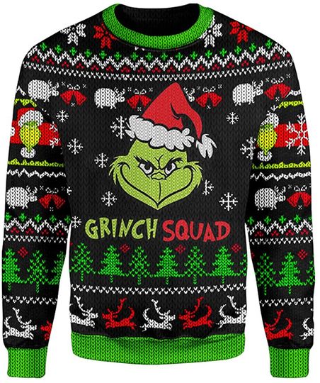 Grinch Squad 3D All-Over Knitting Pattern Full Printed Sweatshirt Fake Ugly Christmas Sweater