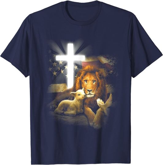 Lion And Lamb Cross Jesus Christ T-Shirt