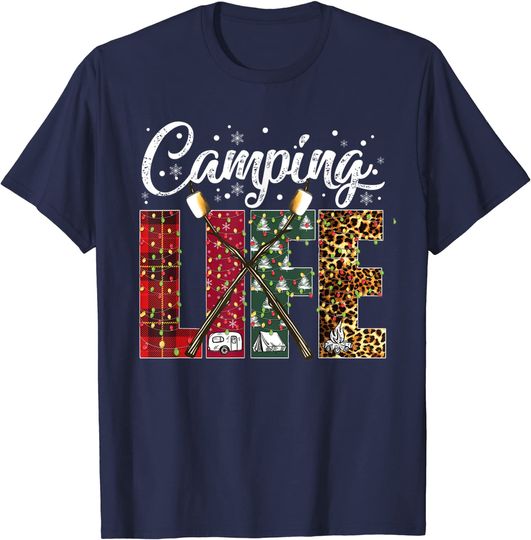 Leopard Plaid Christmas Tree Camper Vehicles Camping Pajamas T-Shirt