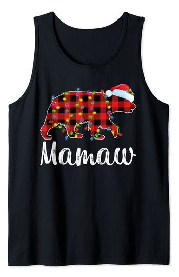 Buffalo Plaid Matching Family Christmas Mamaw Bear Pajama Tank Top