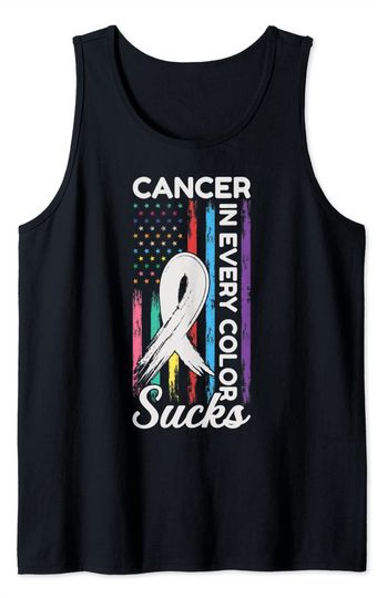 Cancer Sucks Tank Top In Every Color American Flag Ribbon Women