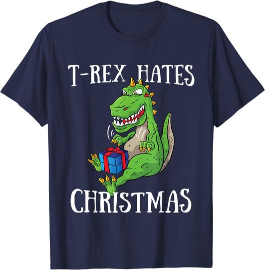 T-Rex Hates Christmas Box Wrapping Dino Meme X-Mas Dinosaur T-Shirt