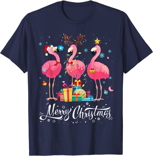 Flamingo Lights Santa Hat Sweater Xmas Tree Christmas T-Shirt