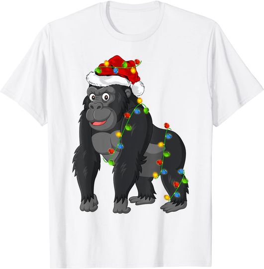 Funny Gorilla T-shirt Animal Lover Xmas Santa Hat Gorilla Christmas