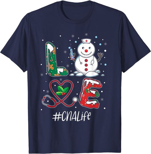 Love CNA Life Snowman Christmas Stethoscope Nursing Lover T-Shirt