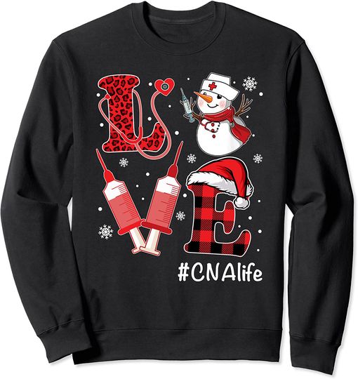 Love CNA Nurse Life Snowman Buffalo Plaid Christmas Nursing Sweatshirt