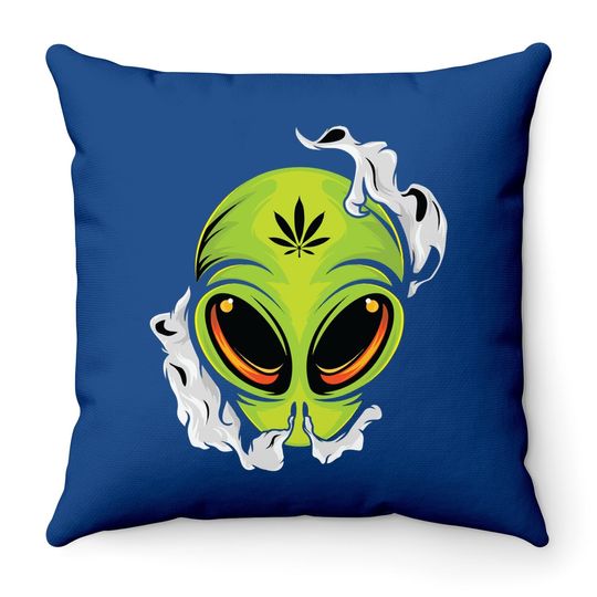 Smoking Alien Cannabis Leaf Weed Classic Throw Pillows
