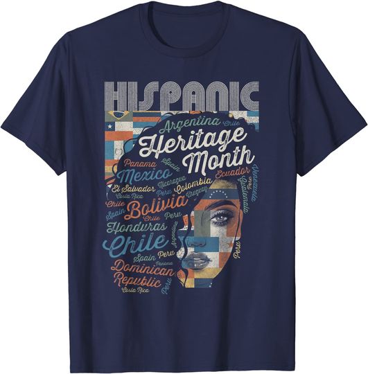 Latina Woman Art Hispanic Heritage Month Latin Country Flags T-Shirt