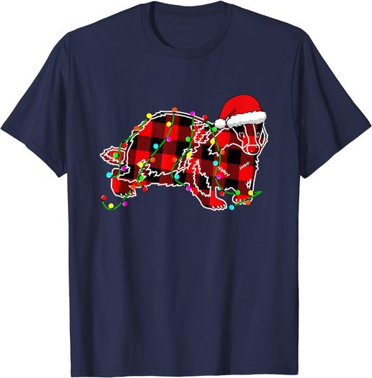 Christmas Lights Pajama Red Plaid Honey Badger Animals Lover T-Shirt