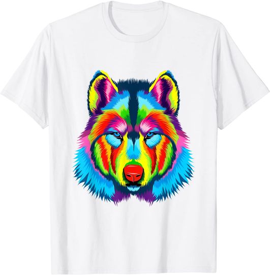 Rainbow Wolf T-shirt Colorful Multicolored Realistic Wolf: Wolf Wolves Lovers