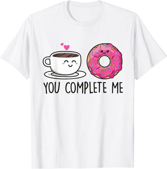Cute Kawaii Donut & Coffee T-Shirt - YOU COMPLETE ME TShirt