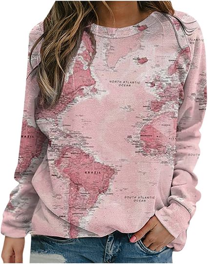 3D Sweatshirts World Map Geographic Geometric Print Blouse