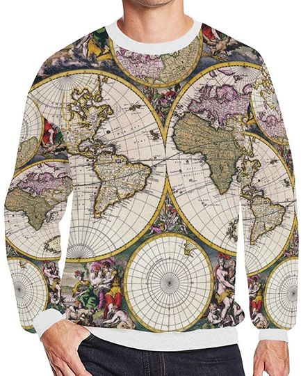 Vintage Old World Map Men's 3D Printed Pullover Sweatshirt