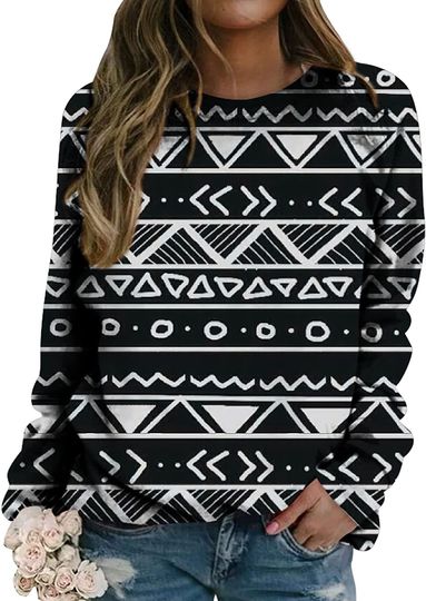 3D Geometric Print Sweatshirt Ethnic Pattern Long Sleeve Sweatshirt