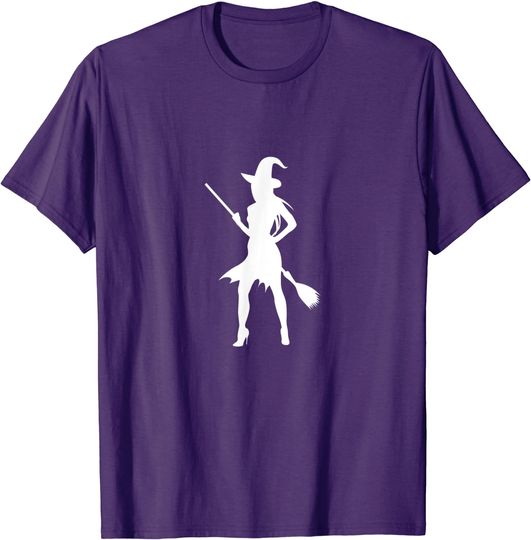 Ghost Silhouette T-Shirt Halloween Costume Witch Hat Broom High Heels Silhouette