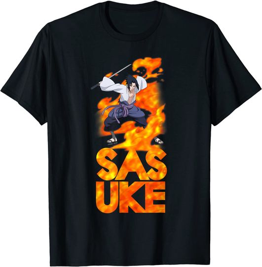 Sasuke T-Shirt Naruto Shippuden Sasuke Stacked Flame Type