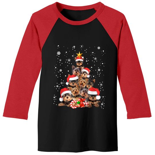 Yorkie Dogs Tree Christmas Sweater Xmas Pet Animal Dog Lover Baseball Tee